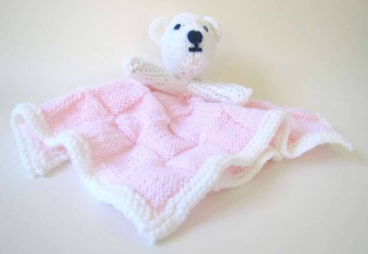 KSS  Knitted Polar Bear Blankie 9x9 Inches BB-068