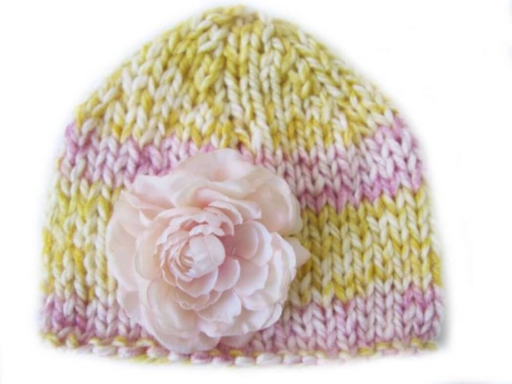 KSS Pink/Yellow Knitted Cap 16-18" (1-3 Years) - Click Image to Close
