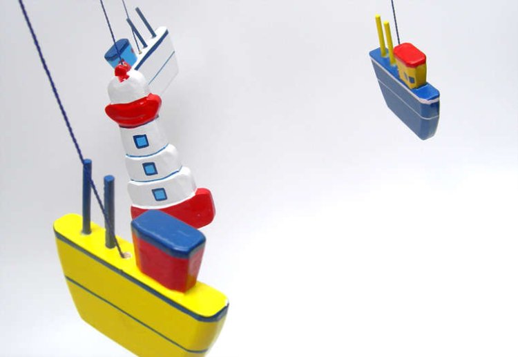 Wooden Handpainted Boats Mobile