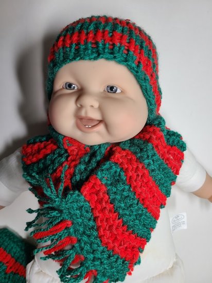 KSS Red & Green Knitted Hat, Booties and Scarf Set 10-13