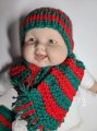 KSS Red & Green Knitted Hat, Booties and Scarf Set 10-13" (3M) SC-024