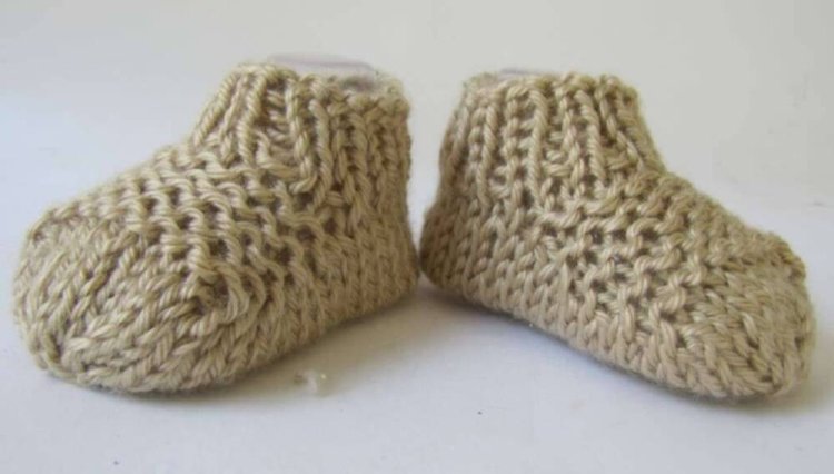 KSS Beige Acrylic Knitted Cuffed Booties (3 - 6 Months)
