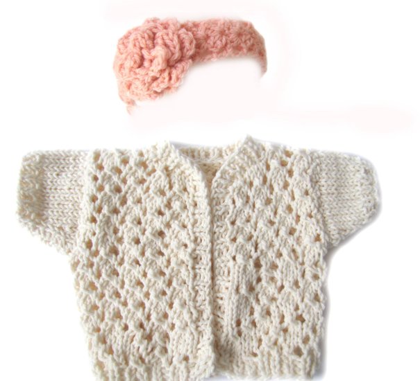 KSS Lacy Natural Color Sweater/Jacket (6 - 9 Months) - Click Image to Close
