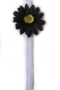 KSS White/Black Elastic Flower Headband 17 - 19" (3 - 4 Years)