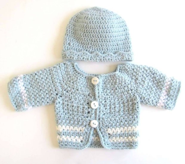KSS Light Blue Baby Sweater/Cardigan with a Hat (3 Months) - Click Image to Close