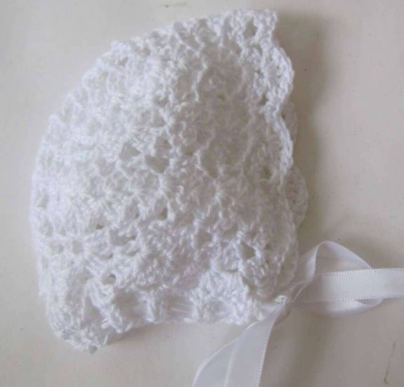KSS White Cotton Bonnet Type Hat 11" (Newborn) - Click Image to Close