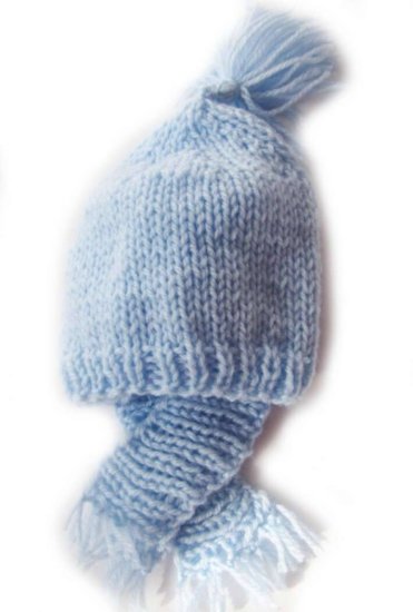 KSS Light Blue Knitted Hat and Scarf Set 10-13" (Newborn) - Click Image to Close