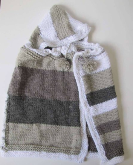 KSS Grey/White Striped Hooded Kids Poncho 0 - 6 Years PO-002 - Click Image to Close