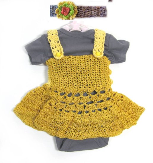 KSS Crocheted Gold/Yellow Baby Dress and Panty 3 Months DR-105