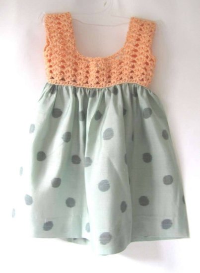 KSS Green with Tangerine Crocheted Top Dress (4 Years) - Click Image to Close