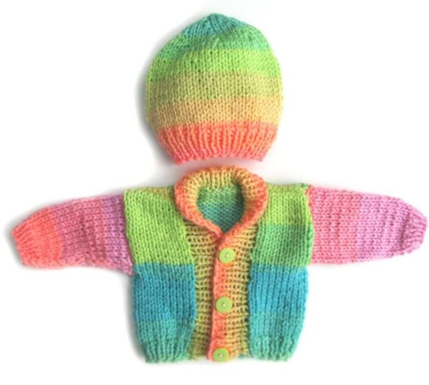 KSS Retro Stripes Sweater/Cardigan with a Hat (Newborn) - Click Image to Close