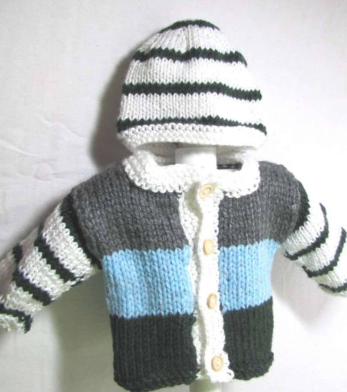 KSS Heavy Grey and Blue Cardigan and Hat 12 Months SW-495 - Click Image to Close