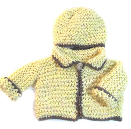KSS Yellow Cardigan and Hat 3 Months SW-499 - Click Image to Close