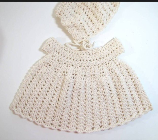 KSS Crocheted Natural Cotton Baby Dress and Hat 3 Months DR-138
