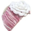 KSS Pink Knitted Headband with White Flower 15-18"