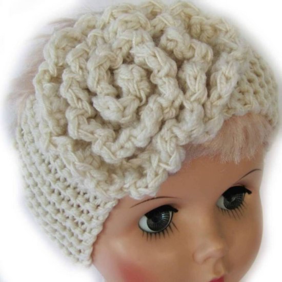 KSS Large Natural Crocheted Headband 18-20" (3 Years and up) - Click Image to Close