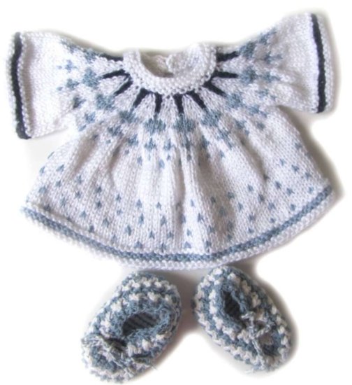 KSS White/Blue Knitted Dress and Booties 6 Months