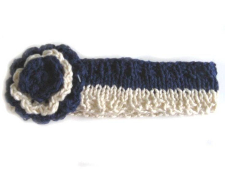 KSS Navy/Offwhite Cotton Headband 17-20" (2-4 Years) - Click Image to Close