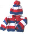 KSS Red, White and Blue Sweater/Cardigan with a Hat 3 Months