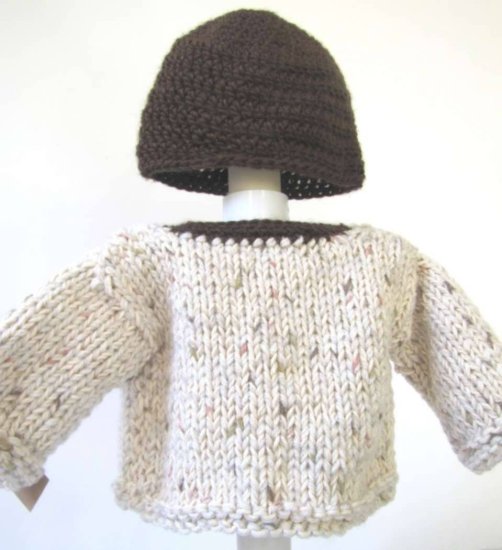 KSS Beige Sweater/Cardigan with a Hat (3 Months) - Click Image to Close