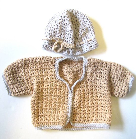 KSS Sand Colored Short Sleeve Sweater/Vest & Hat (12 Months) SW-990