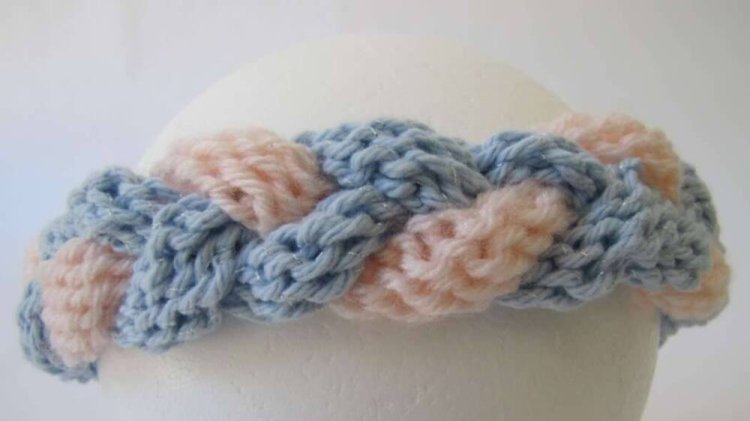 KSS Pink & Light Blue Knitted Braid Headband 17-19" - Click Image to Close