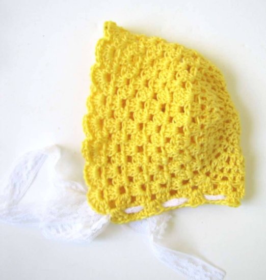 KSS Yellow Cotton Bonnet Type Lacy Hat (3 Months) - Click Image to Close