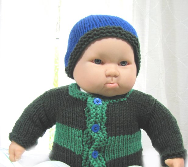 KSS Blue/Green Striped Sweater/jacket and Hat (3-6 Months) SW-881 - Click Image to Close