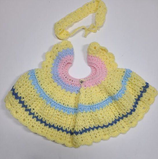 KSS Yellow with Pink and Blue crocheted Dress & Headband 3 Months DR-200 - Click Image to Close