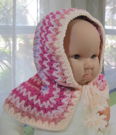 KSS Pink/White Colored Baby Poncho/Hat 0 - 2 Years PO-023 - Click Image to Close