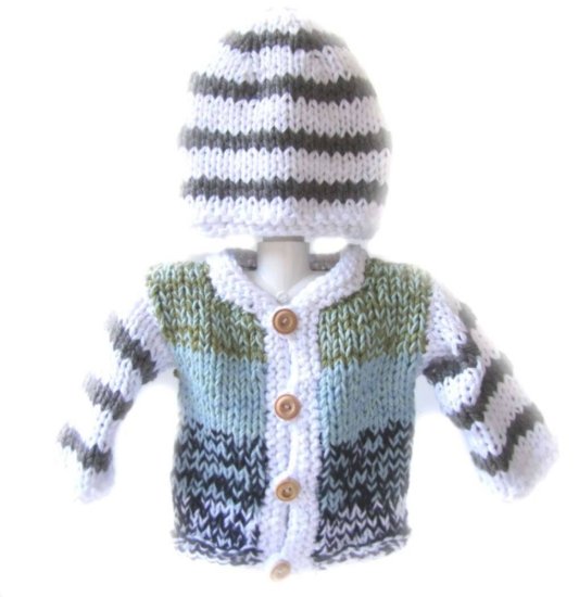 KSS Heavy Grey and Blue Cardigan and Hat 12 Months
