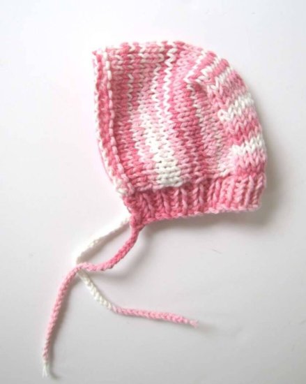 KSS Pink/White Cotton Bonnet Type Hat 11" 3 Months - Click Image to Close