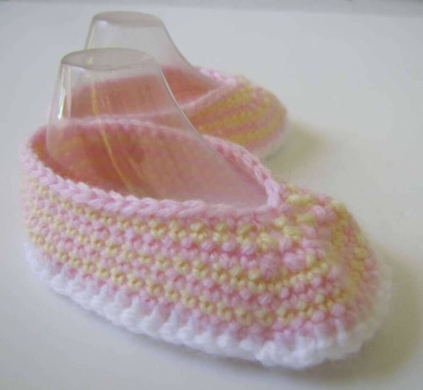 KSS Pink/Yellow Crocheted Booties (3 - 6 Months) BO-072