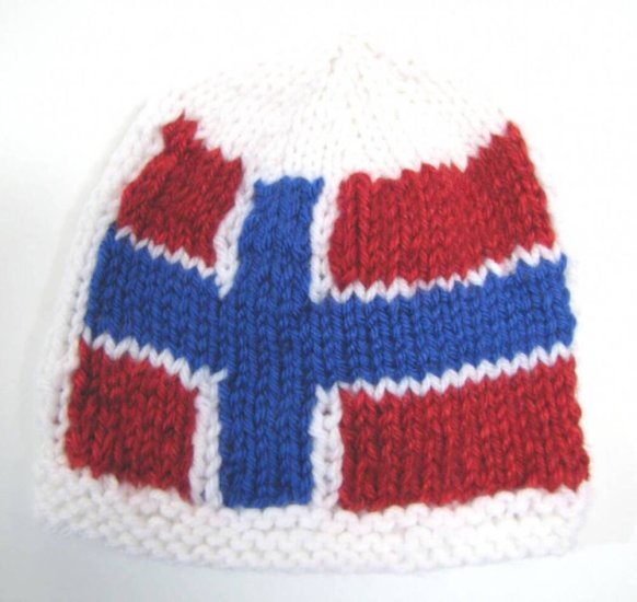 KSS White Beanie with a Norwegian Flag 14" (3 - 6 Months) HA-543 - Click Image to Close