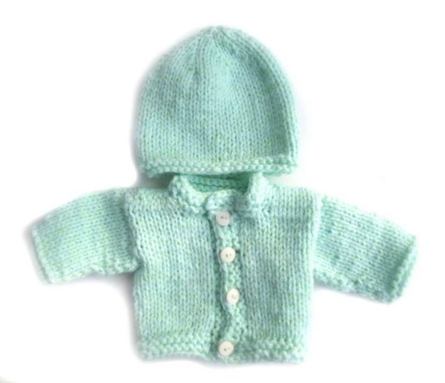 KSS Mint Green Sweater/Cardigan with a Hat (Newborn) - Click Image to Close