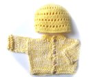 KSS White/Yellow Cotton Sweater/Jacket and Hat (6 Months) SW-588