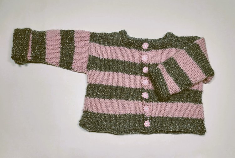 KSS Pink Grey Striped Soft Toddler Sweater 2T SW-1113 - Click Image to Close