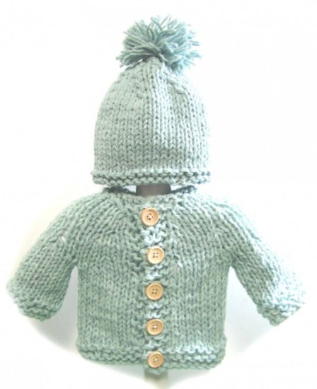 KSS Aqua Colored Sweater/Cardigan with a Hat (3 Months) - Click Image to Close