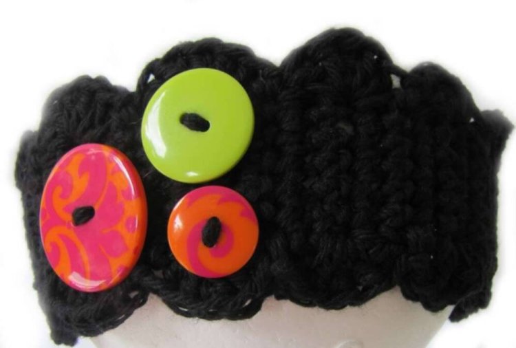 KSS Black Headband with Buttons 15 - 17" (1 - 2 Years)