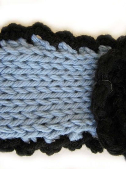 KSS Blue Cotton Headband, Black Flower 12-14" (0-6 Months) - Click Image to Close