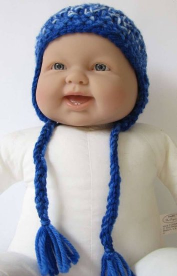 KSS Blue/White Cap with Ear flaps 13 - 15" (0 - 1 Years) - Click Image to Close