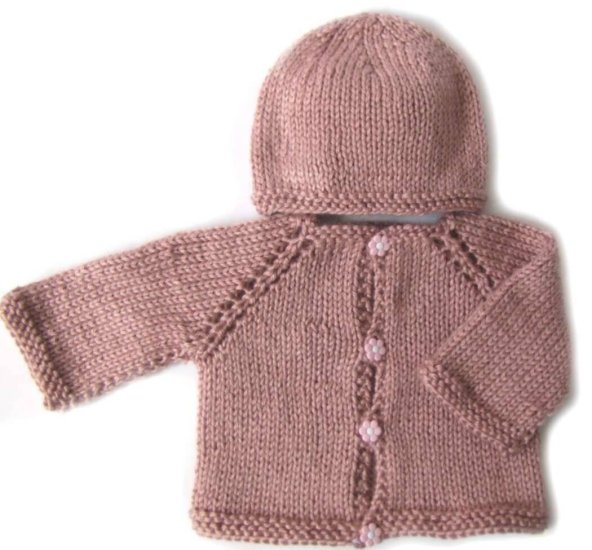 KSS Dusty Pink Sweater/Jacket and Cap set (6 Months) SW-298 - Click Image to Close