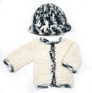 KSS White Crocheted Baby Sweater with a Hat (9 Months) SW-1043