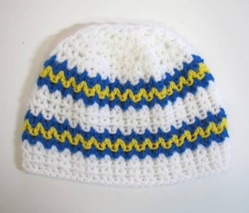 KSS White Beanie with Swedish Colors 13-15 inch (M/3-9 Months)
