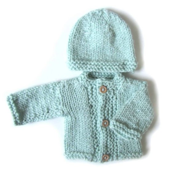 KSS Aqua Sweater/Jacket and Hat Newborn - 3 Months - Click Image to Close