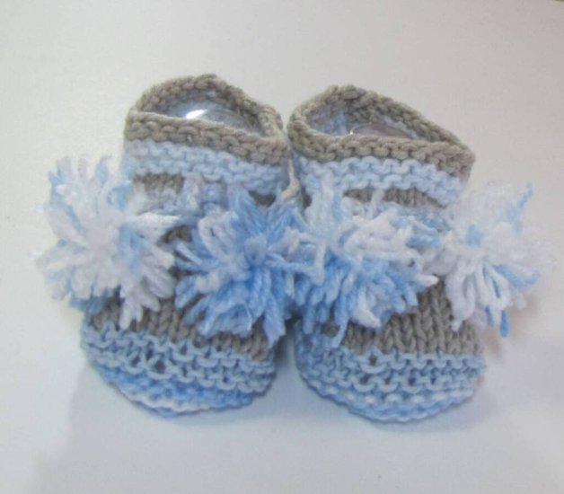 KSS Light Weight Knitted Blue Booties (3 - 6 Months) - Click Image to Close