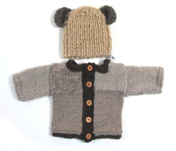 KSS Brown Teddy Sweater/Cardigan with a Hat Newborn