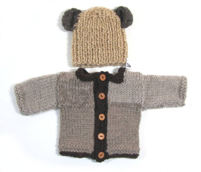 KSS Brown Teddy Sweater/Cardigan with a Hat Newborn - Click Image to Close