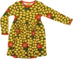 DUNS Organic Cotton Flower Oive Long Sleeve Dress 9-12 Months