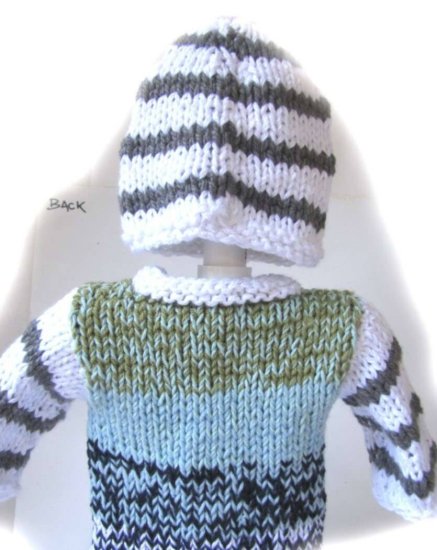 KSS Heavy Grey and Blue Cardigan and Hat 12 Months - Click Image to Close